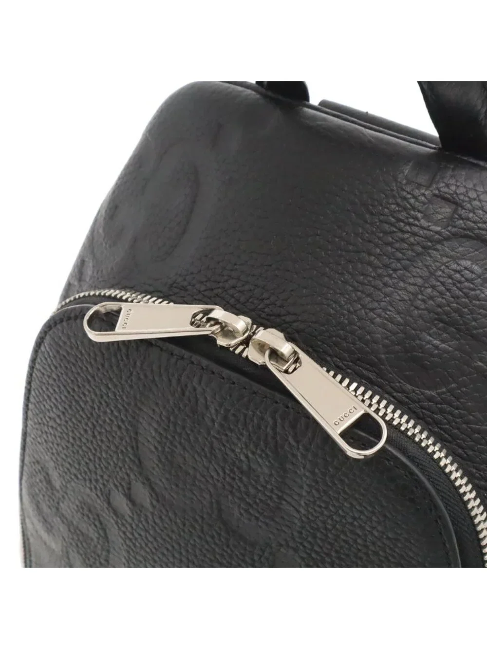 Gucci Jumbo GG Cross Belt Bag Crossbody Leather Black Silver